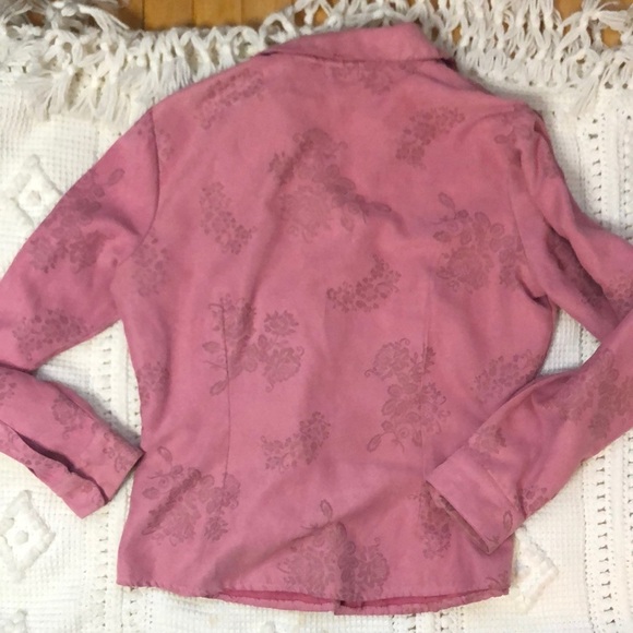 Lemon Grass Studio Jacquard Floral Faux Suede Y2K Pink Long Sleeve Button Up L - Picture 5 of 8